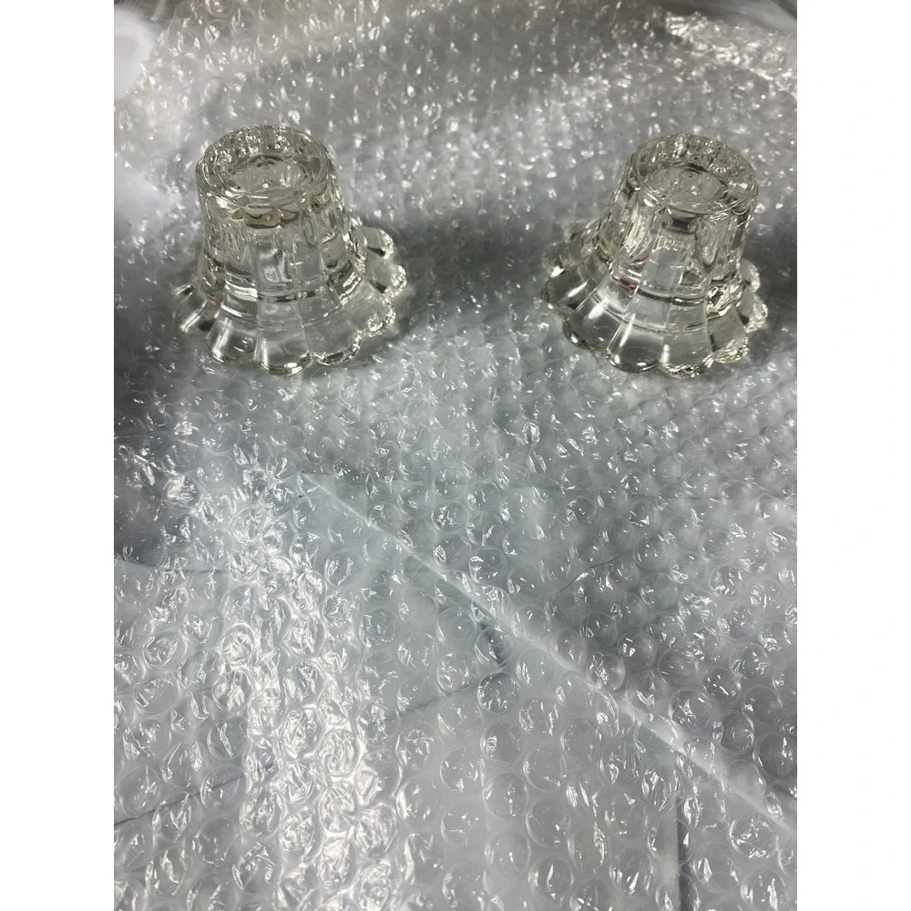 Vintage Clear Glass Scalloped Flower Petal Candle Holder Set of 2 Votive Taper